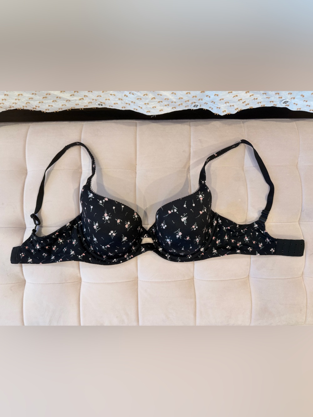 Victoria's Secret Black Floral Underwire Bra with Pink Accents